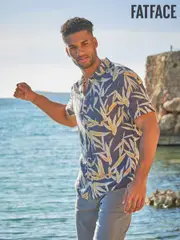 FatFace Navy Short Sleeve Palm Print Shirt (AJ5108) | $102