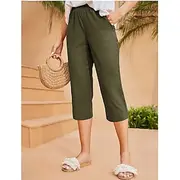 Women's Plus Size Slacks Casual Vintage Inspired Calf-Length High Waist Plain Vintage Style Comfy Micro-elastic Sports Outdoor Casual Daily Black Army Green o
