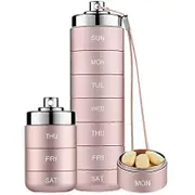Metal Pill Organizer Weekly,Stackable Waterproof Travel Pill Box,Pill Case Container,7 Day Daily Medicine Organizer Pink