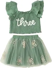 [KEKEMI] Toddler Girl Birthday Outfits 2nd 3rd 4th 5th 6th 7th Birthday Embroidery Shirt B-Day Tutu Skirt Set Cake Smash Outfit