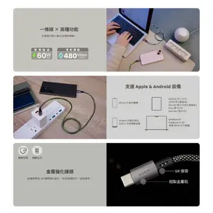 【ADAM 亞果元素】 CASA MS100 USB-C to USB-C 60W 磁吸收納編織充電線