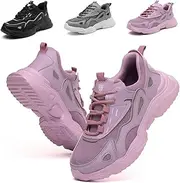 [Nasogetch] Steel Toe Shoes for Women Lightweight Wide Toe Tennis Shoes Safety Work Boots Puncture-Proof Industrial Construction Site Steel Toe Sneakers