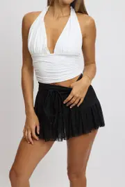 Black Flare Skort Skirt High Rise Mini Mesh Tiered - Size 6XXS, Women's Mini Skirt
