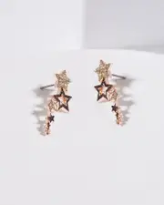 Rose Gold Star Ear Climber Stud Earrings