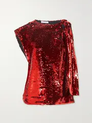 [JW Anderson] JW Anderson - Tie-detailed Sequined Satin Top - Red - UK 6 UK 6 Red