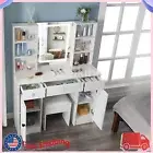 Dressing Table Stool Set Makeup Mirror Vanity Desk LED 5 Drawers & 6 Shelves