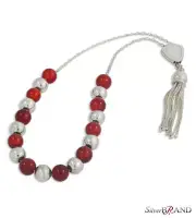 Silver Worry Beads - Komboloi Corneol with Red Beads Diameter: 10mm