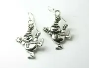 Jolly Snowman Charm Earrings .925 Sterling Silver Hooks Pewter charms Christmas