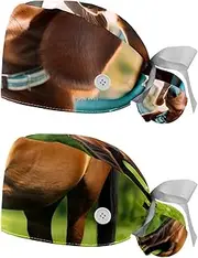 [YTYVAGT] 2-Pc,Nurse Scrub Caps,Scrub Hats with Buttons and Cotton Sweatband,Brown Dog in The Car