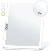 Large Travel Makeup Mirror with 10X Magnification, 3 Color，Rechargeable Lighting, and Portable Ultra Slim Design