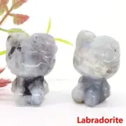 Cute Cartoon Cat Statue Natural Healing Labradorite Carving Figurine