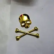 1x Big Golden Chrome Skull Crossbones skeleton Metal Sticker Badge Decal Emblem (for: Porsche)