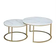 Contemporary Bedside Side Corner Coffee Table | Decorative Living Room Furniture | Set of 2 Round Marble End Table