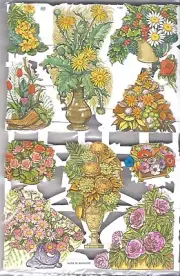 Vintage Lithograph Paper Scraps FLOWER BOUQUETS printed in England