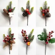 1PC Red Wedding Artificial Flower Christmas Holly Branches Home Berry Pine Cone