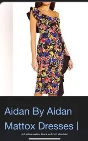 NWT, Aidan By Aidan Mattox Off Shoulder Floral Black Multi Printed Dress Size 8