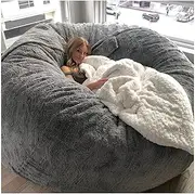 Comfortable Bean Bag Chair Cover, Large Washable Lazy Sofa Bed Cover, Washable Ultra Soft Corduroy Sturdy Zipper Bean Bag Cover (Only Chair Cover) (Color : Light Gray, Size : 7ft)