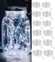 12 Pack Fairy Lights Battery Operated 2M 20LED Mini String Lights Mason Jar Lights Waterproof Silver Wire Light Fireflies Twinkle Lights for Wedding Centerpiece Party Christmas Lights Decor White
