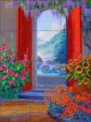 Courtyard Art Tile Backsplash Ceramic Mural Senkarik Gate Landscape MSA121