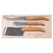 Laguiole Jean Neron 3pc. Cheese Knife, Pate Knife and Cleaver Set - Olive Wood