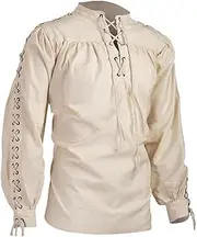 Men's Loose Linen Medieval Gothic Renaissance Shirt Long Sleeve Viking Pirate Mercenary Scottish Costume