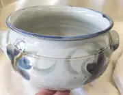 Original Stoneware Studio Art Pottery Casserole Dish Unsigned Blue floral design