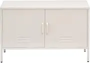 ArtissIn Locker, Metal Sideboard Buffet Cabinet Bedside Table Shoe Storage TV Cabinets Organiser Home Bedroom Kitchen Living Room Bathroom Furniture, with Adjustable Shelf Handy Hook White