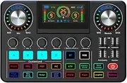 Audio Mixer Desktop Singing Audio Interface BT Wireless Accompaniment Plug and Play Display Screen Adjustable Height Rechargeable Sound Card Mixer for Live Streaming Podcasting