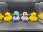Lot Of 4 Cute Rubber Ducky Mini Collectible Duck Bath Toy