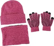 [CHILDWEET] Bundle in Windproof Hat Scarf and Gloves Set Knitted for Comfort Set for Cold Weather Red