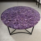 30" Round Amethyst Stone Center Coffee Table Top Modern Gemstone Hotel Decors