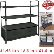 4 Shelf Durable steel frame Home Closet Organizer with 2 Bins