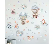 Airplane Animal Wall Decal, Light Color Baby Room Wall Sticker, Animal Wall Stickers for Kids' Rooms, 104x30 cm (W x H), DIY Elephant Giraffe Panda