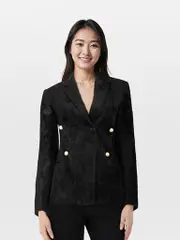 Black Faux Fur Pearl Detail Blazer