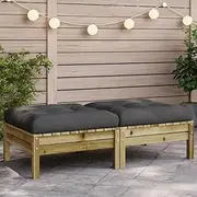 Garden Footstools with Cushions for Outdoor Patio, Deck, and Porch Furniture - Waterproof Impregnated Wood Pine - Set of 2, with Storage