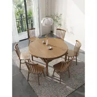 在飛比找ETMall東森購物網優惠-北歐全實木伸縮圓餐桌現代簡約家用飯桌白蠟木折疊大小戶型餐桌椅