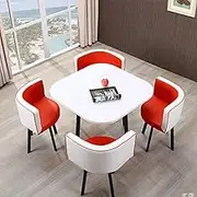 Square Office Reception Dining Table with Sntered Stone Tabletop, 80 * 80cm Conference Negotiation Table for Family Apartment (Color : Red)