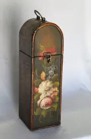 Old World European Style Hand Painted Floral Wood Wine Carrier