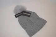 Steve Madden Light Grey Beanie Knit Fleece with Faux Fur Pom NWT
