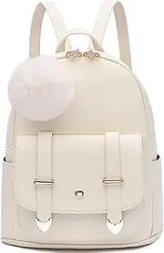 [I IHAYNER] Girls Fashion Backpack Mini Backpack Purse for Women Teenage Girls Purses PU Leather Pompom Backpack Shoulder Bag