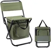 Camping Fishing Stool, Outdoor Folding Chair, Hiking Portable Seat, Chair with Cooler Insulated Picnic Bag, Stool for Camping Hunting Fishing (Green, 32 * 31 * 58CM)
