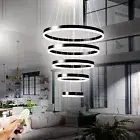 LED Chandelier,Modern Led Chandelier, 5 Rings Black Chandelier for Dining Roo...