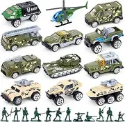 3 otters 62PCS Army Men Toy Soldier Set, Die-cast Military Vehicles Vehicle Models Assorted Alloy Metal Models Car Toys for Kids Birthday Gift Party Favor