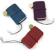3 Colors Mini Size with Leather Cover and Strap, Refillable Personalized Tiny Travel Journal 1.9 x 1.3in(4.8 x 3.2cm), Blank Pocket Diary (Blue, Red, Purple)