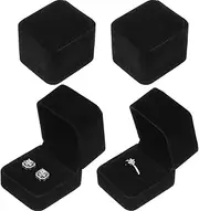 [Generic] 4 Pieces Velvet Ring Earring Box Jewelry Present Case Boxes for Wedding Engagement Birthday and Anniversary (Black, 5 * 5.4 * 4.5cm)