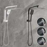 Black / Chrome Square 10" Thin Shower Head Handheld Set Gooseneck Arm Diverter