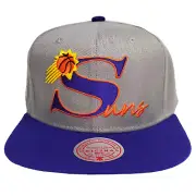 Phoenix Suns Mitchell & Ness NBA Snapback Hat Cap Script Logo Gray Purple NWT