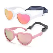 Box of 2 Flexible Heart Shaped Baby Polarized Sunglasses with Strap Adjustable