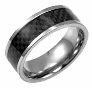 TITANIUM POLISHED RING with CARBON FIBER BAND in a size 11 - NEW- in a Gift Box!