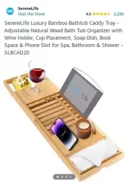 SereneLife Bamboo Bathtub Caddy Tray Adjustable Natural Wood Bath Device Holder